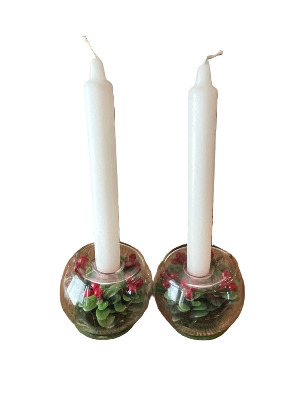 Vintage MCM Christmas Holiday Terrarium Candle Holders - Set of 2